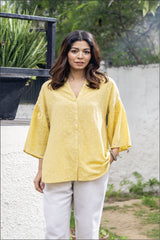 Suhani Yellow Boxy Cotton Top With Bandhej Hand Embroidery