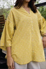 Suhani Yellow Boxy Cotton Top With Bandhej Hand Embroidery