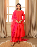 Aashvi Pink Kalidar Mangalgiri Cotton Kurta With Desert Hand Embroidery