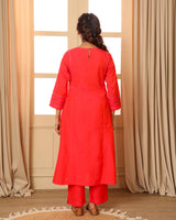 Aashvi Coral Kalidar Mangalgiri Cotton Kurta With Desert Hand Embroidery