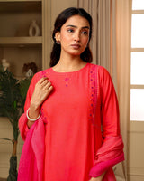 Aashvi Pink Kalidar Mangalgiri Cotton Kurta With Desert Hand Embroidery