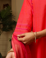 Aashvi Pink Kalidar Mangalgiri Cotton Kurta With Desert Hand Embroidery