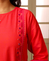 Aashvi Pink Kalidar Mangalgiri Cotton Kurta With Desert Hand Embroidery
