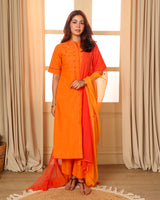 Aashvi Yellow Collar Mangalgiri Cotton Kurta With Soof Hand Embroidery