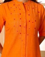 Aashvi Yellow Collar Mangalgiri Cotton Kurta With Soof Hand Embroidery