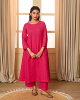 Aashvi Pink Kalidar Mangalgiri Cotton Kurta With Desert Hand Embroidery