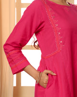Aashvi Pink Kalidar Mangalgiri Cotton Kurta With Desert Hand Embroidery