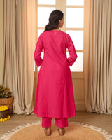 Aashvi Pink Kalidar Mangalgiri Cotton Kurta With Desert Hand Embroidery