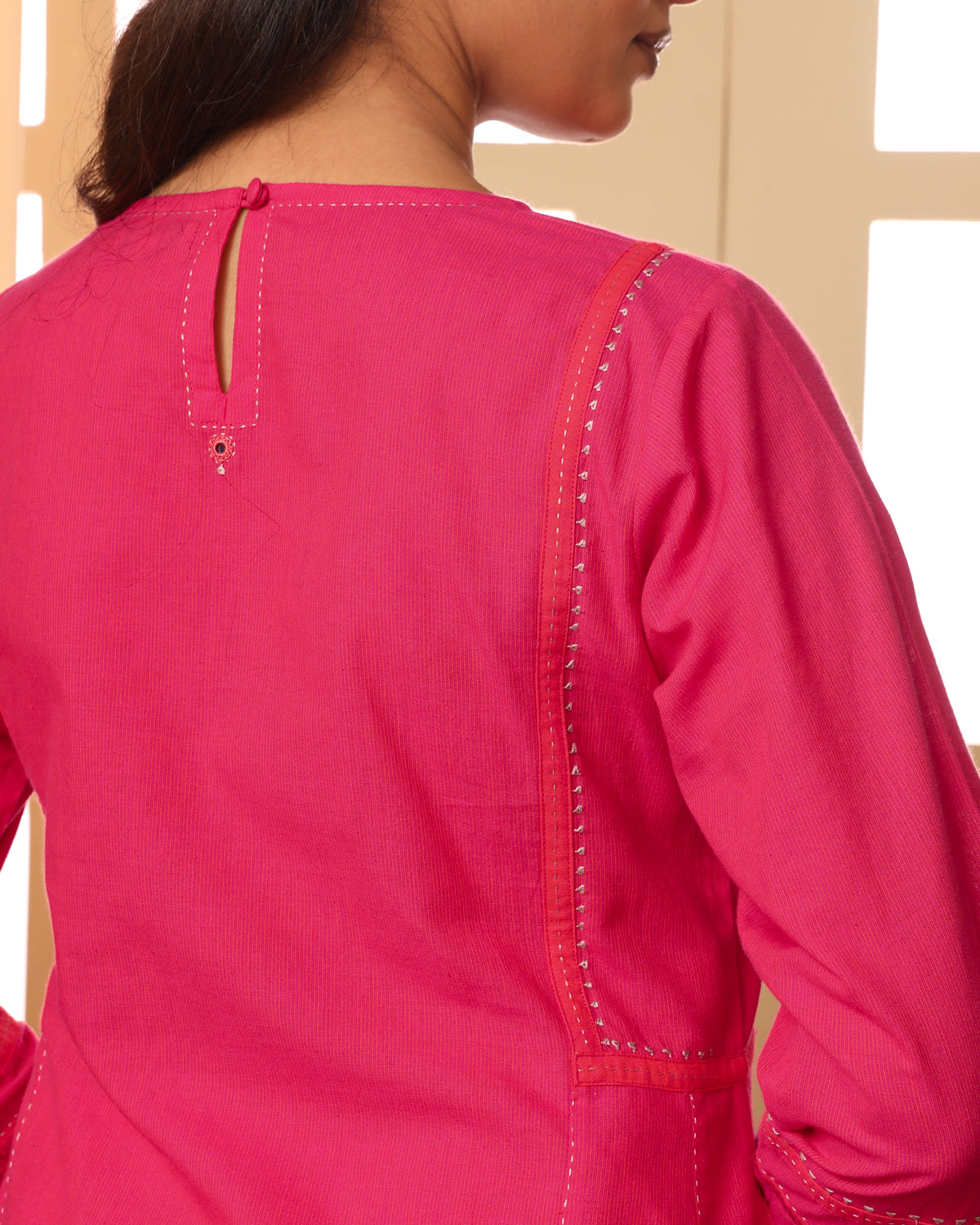 Aashvi Pink Kalidar Mangalgiri Cotton Kurta With Desert Hand Embroidery