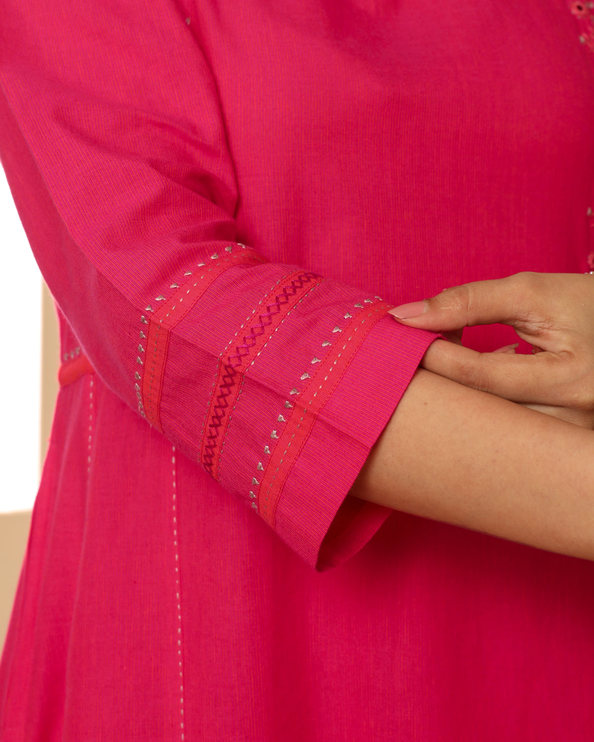 Aashvi Pink Kalidar Mangalgiri Cotton Kurta With Desert Hand Embroidery