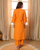 Aashvi Yellow Pleated Mangalgiri Cotton Kurta With Soof Hand Embroidery