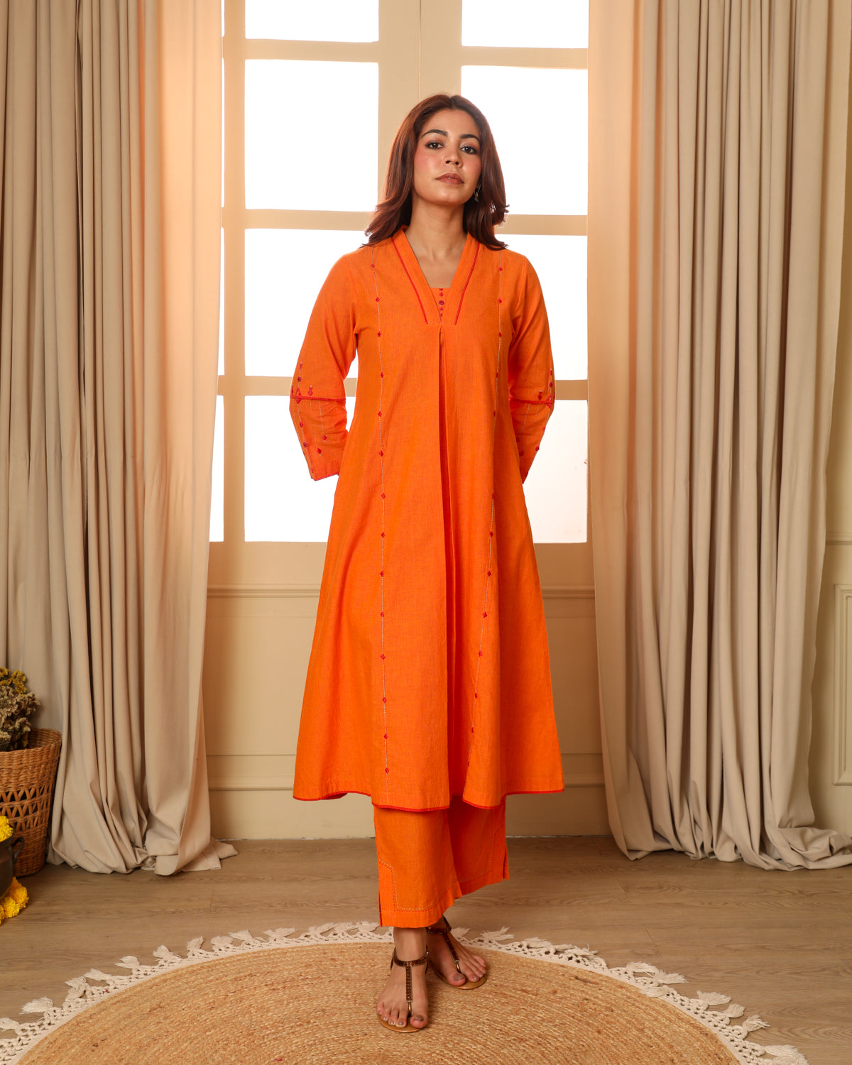 Aashvi Yellow Pleated Mangalgiri Cotton Kurta With Soof Hand Embroidery