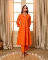 Aashvi Yellow Pleated Mangalgiri Cotton Kurta With Soof Hand Embroidery