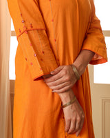Aashvi Yellow Pleated Mangalgiri Cotton Kurta With Soof Hand Embroidery