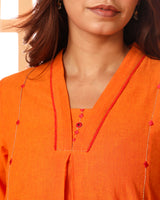 Aashvi Yellow Pleated Mangalgiri Cotton Kurta With Soof Hand Embroidery