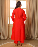 Aashvi Orange Flared Mangalgiri Cotton Kurta With Soof Hand Embroidery