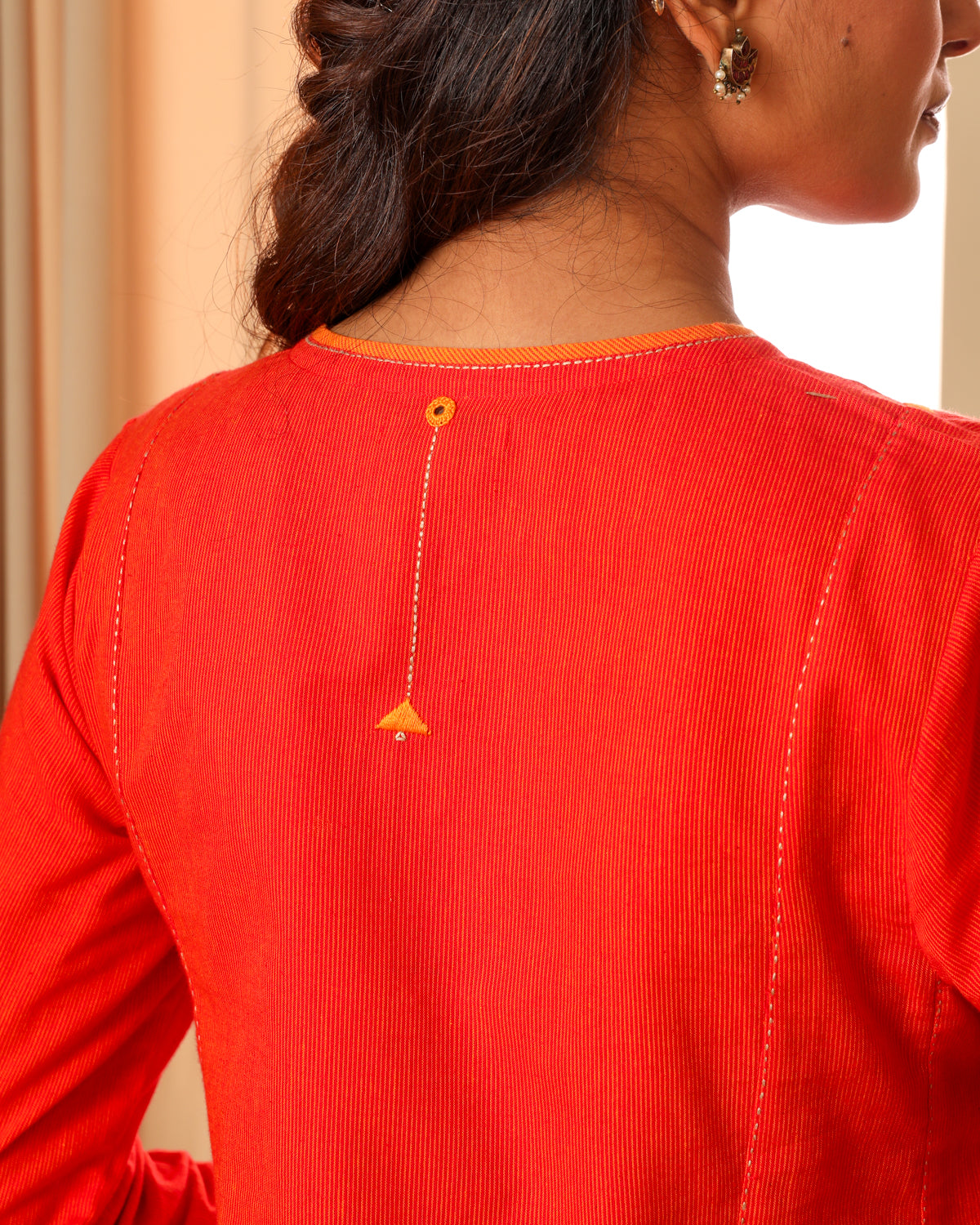 Aashvi Orange Flared Mangalgiri Cotton Kurta With Soof Hand Embroidery