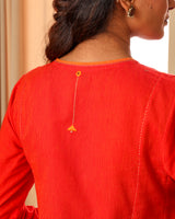 Aashvi Orange Flared Mangalgiri Cotton Kurta With Soof Hand Embroidery
