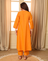 Aashvi Yellow Flared Mangalgiri Cotton Kurta With Soof Hand Embroidery