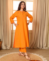Aashvi Yellow Flared Mangalgiri Cotton Kurta With Soof Hand Embroidery