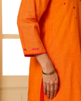 Aashvi Yellow Flared Mangalgiri Cotton Kurta With Soof Hand Embroidery