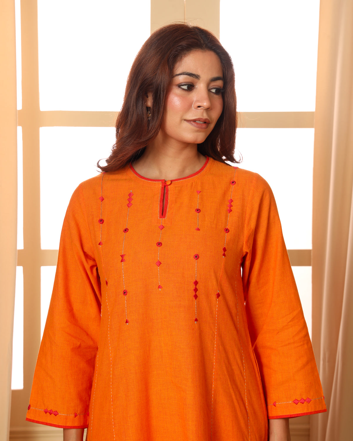 Aashvi Yellow Flared Mangalgiri Cotton Kurta With Soof Hand Embroidery