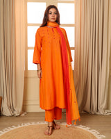 Aashvi Yellow Flared Mangalgiri Cotton Kurta With Soof Hand Embroidery