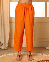 Aashvi Yellow Straight-Fit Mangalgiri Cotton Pant With Kantha Hand Embroidery