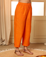 Aashvi Yellow Straight-Fit Mangalgiri Cotton Pant With Kantha Hand Embroidery
