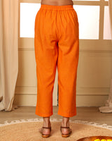 Aashvi Yellow Straight-Fit Mangalgiri Cotton Pant With Kantha Hand Embroidery