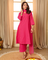 Aashvi Pink V-Neck Mangalgiri Cotton Kurta With Desert Hand Embroidery