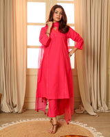 Aashvi Pink V-Neck Mangalgiri Cotton Kurta With Desert Hand Embroidery