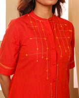 Aashvi Orange Collar Mangalgiri Cotton Kurta With Soof Hand Embroidery