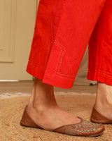 Aashvi Orange Straight-Fit Mangalgiri Cotton Pant With Kantha Hand Embroidery
