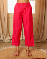 Aashvi Pink Straight-Fit Mangalgiri Cotton Pant With Kantha Hand Embroidery