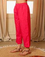 Aashvi Pink Straight-Fit Mangalgiri Cotton Pant With Kantha Hand Embroidery