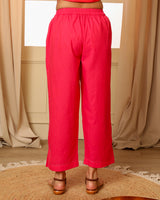 Aashvi Pink Straight-Fit Mangalgiri Cotton Pant With Kantha Hand Embroidery