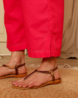 Aashvi Pink Straight-Fit Mangalgiri Cotton Pant With Kantha Hand Embroidery