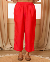 Aashvi Coral Straight-Fit Mangalgiri Cotton Pant With Kantha Hand Embroidery