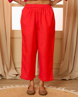 Aashvi Coral Straight-Fit Mangalgiri Cotton Pant With Kantha Hand Embroidery