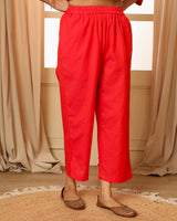 Aashvi Coral Straight-Fit Mangalgiri Cotton Pant With Kantha Hand Embroidery