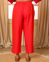 Aashvi Coral Straight-Fit Mangalgiri Cotton Pant With Kantha Hand Embroidery