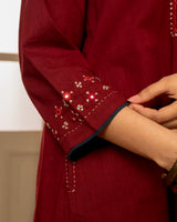 Paheli Maroon Straight-Fit Cotton Kurta With Pakka Hand Embroidery