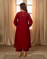 Paheli Maroon Front-Yoke Cotton Kurta With Pakka Hand Embroidery