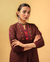 Kaanch Brown A-Line Cotton Kurta With Pacca Hand Embroidery