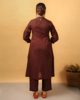 Kaanch Brown A-Line Cotton Kurta With Pacca Hand Embroidery