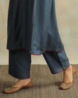 Pratha Blue Straight-Fit Cotton Silk Pant With Soof Hand Embroidery