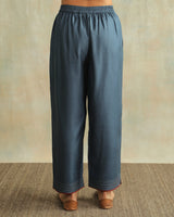Pratha Blue Straight-Fit Cotton Silk Pant With Soof Hand Embroidery