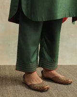 Pratha Green Straight-Fit Cotton Silk Pant With Soof Hand Embroidery