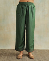 Pratha Green Straight-Fit Cotton Silk Pant With Soof Hand Embroidery